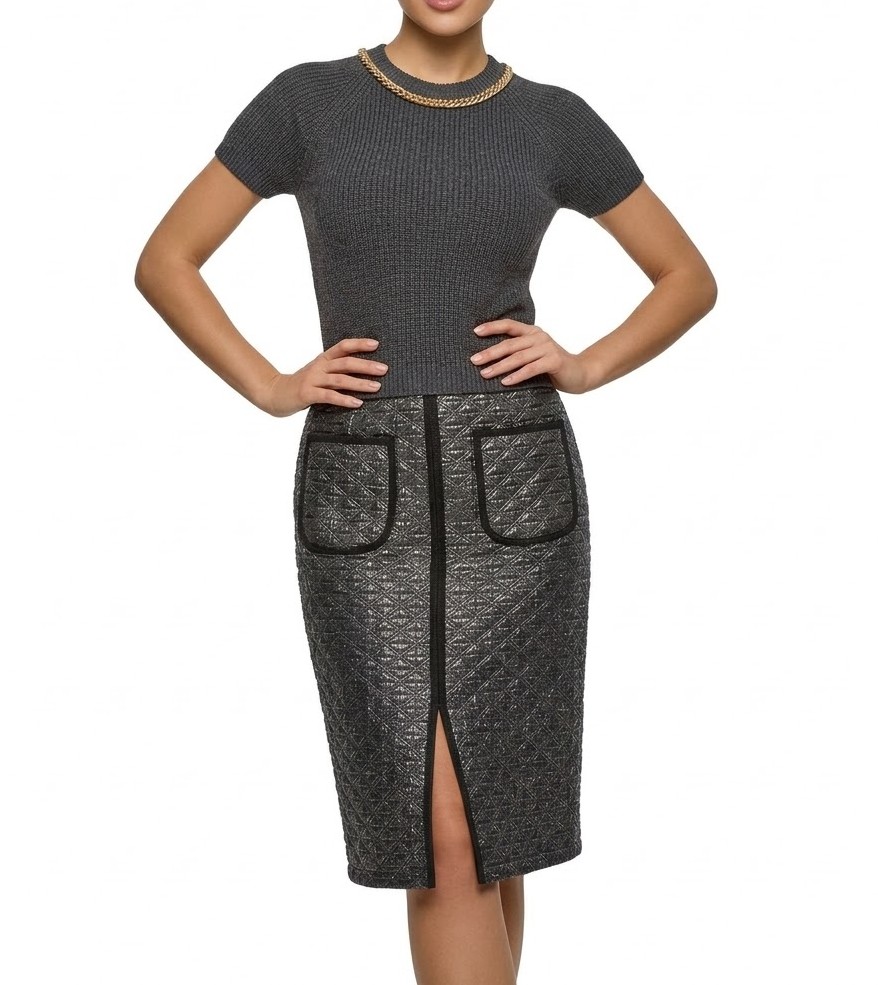 Vestido Midi Combinado Tejido y Falda Acolchada JYC (XS-S) NUEVO 1