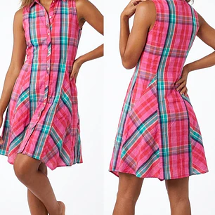 Vestido Camisero 100% Algodon a Cuadros Múltiples Rosa y Turquesa TOMMY HILFIGER (S-M) SHOWROOM