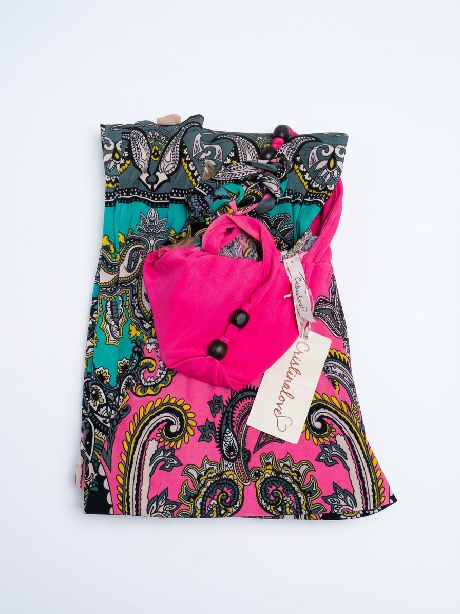 Vestido Playero Corto Halter Paisley CRISTINA LOVE (S) NUEVO CON ETIQUETAS 3
