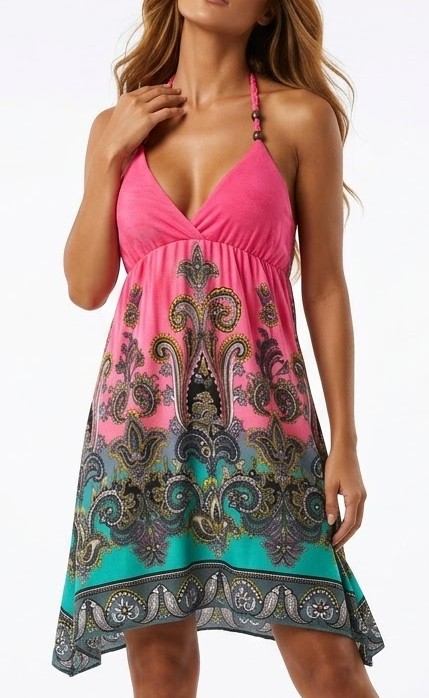 Vestido Playero Corto Halter Paisley CRISTINA LOVE (S) NUEVO CON ETIQUETAS 2