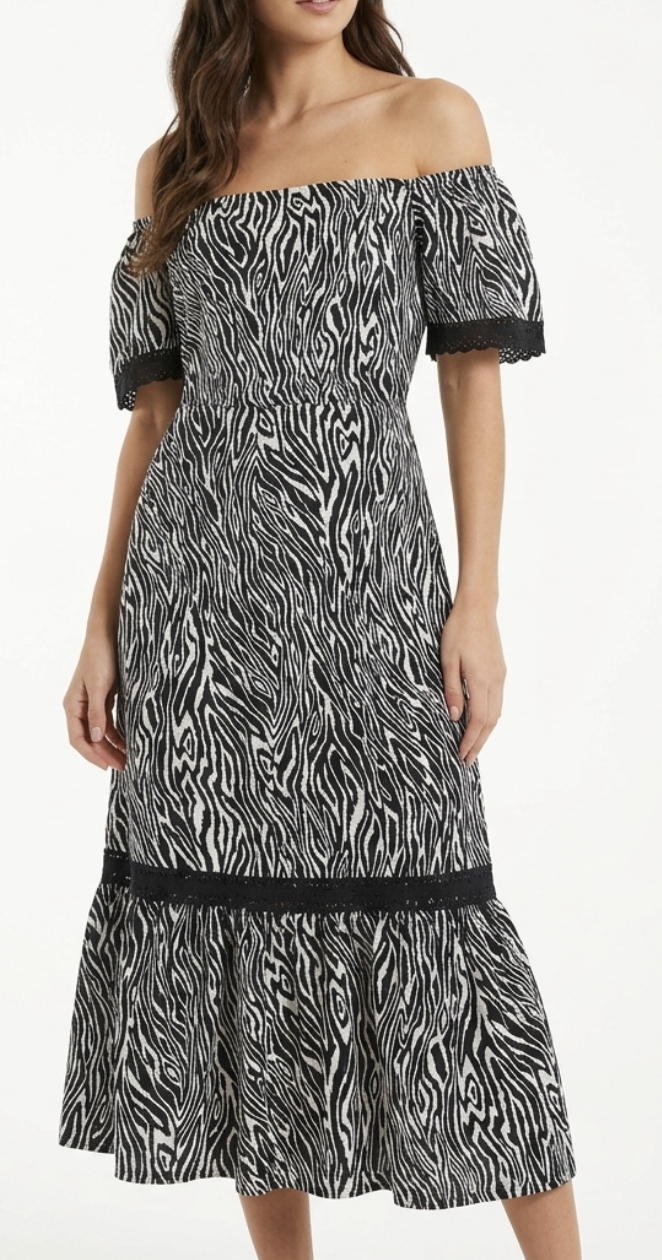 Vestido Largo Convertible Shoulder Bustier Zebra Print SOFÍA VERGARA (XS) NUEVO CON ETIQUETAS 1