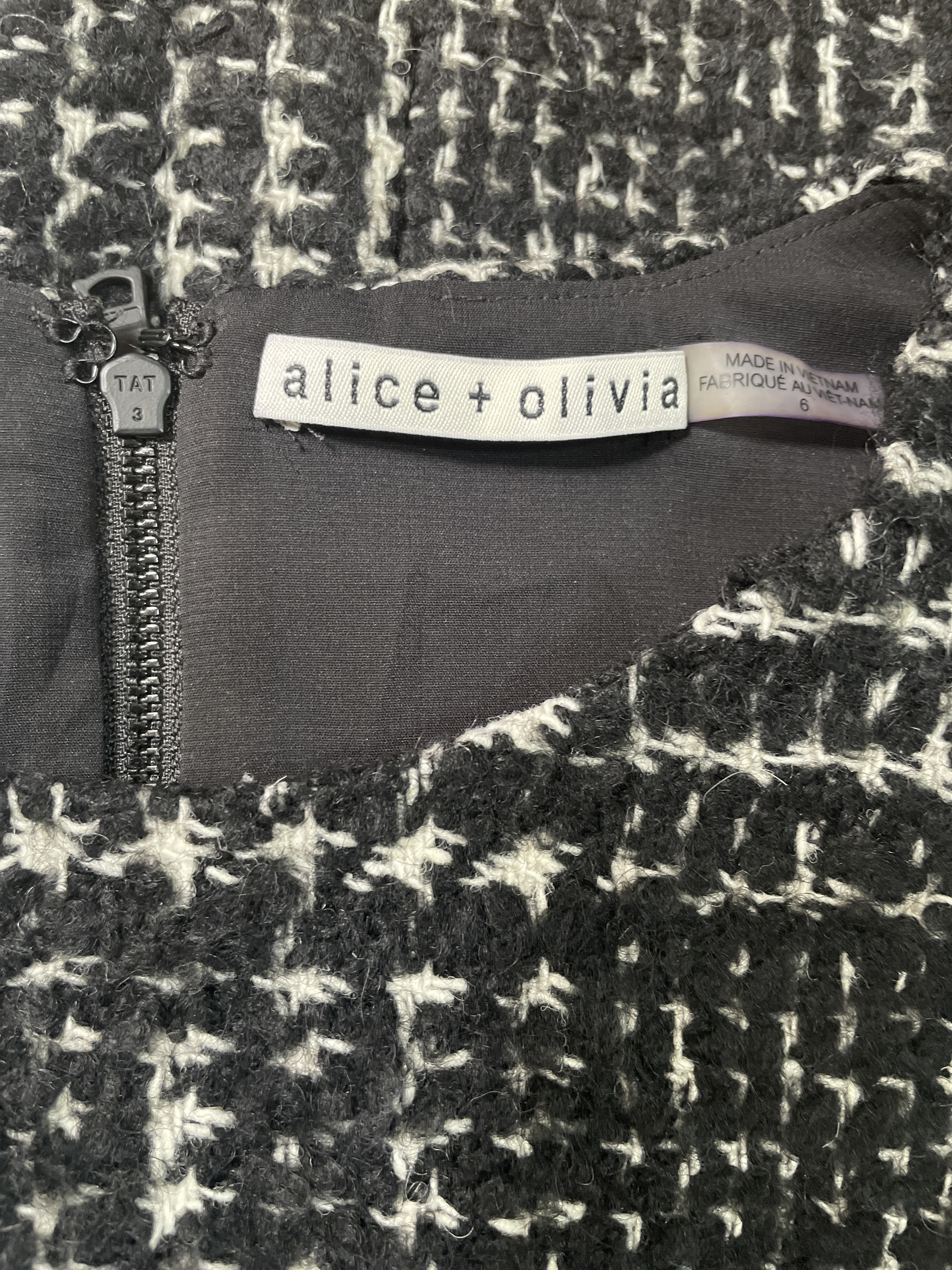 Vestido Clyde Shift Dress Tweed Patchwork 60% Lana ALICE + OLIVIA (M) 2