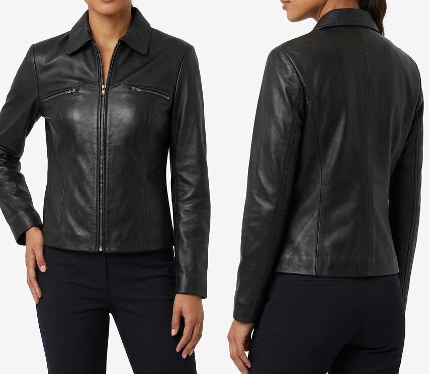 Chaqueta de Cuero 100%  Negro Estructurado COLLECTION (M) SHOWROOM 1
