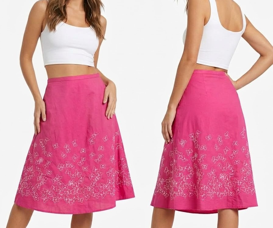 Falda 100% Algodon con Bordado de Mariposas LIZ CLAIBORNE (S-M) SHOWROOM 1