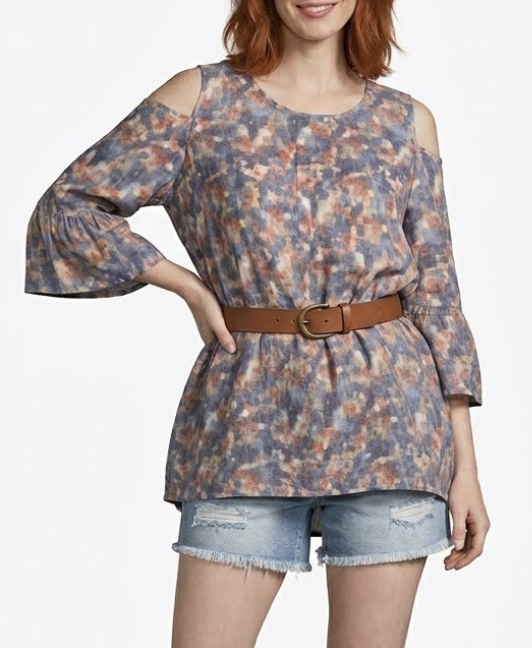 Blusa Túnica Cold Shoulder Manga Acampanada 100% Lino JOHN MARK (XL) SHOWROOM 1