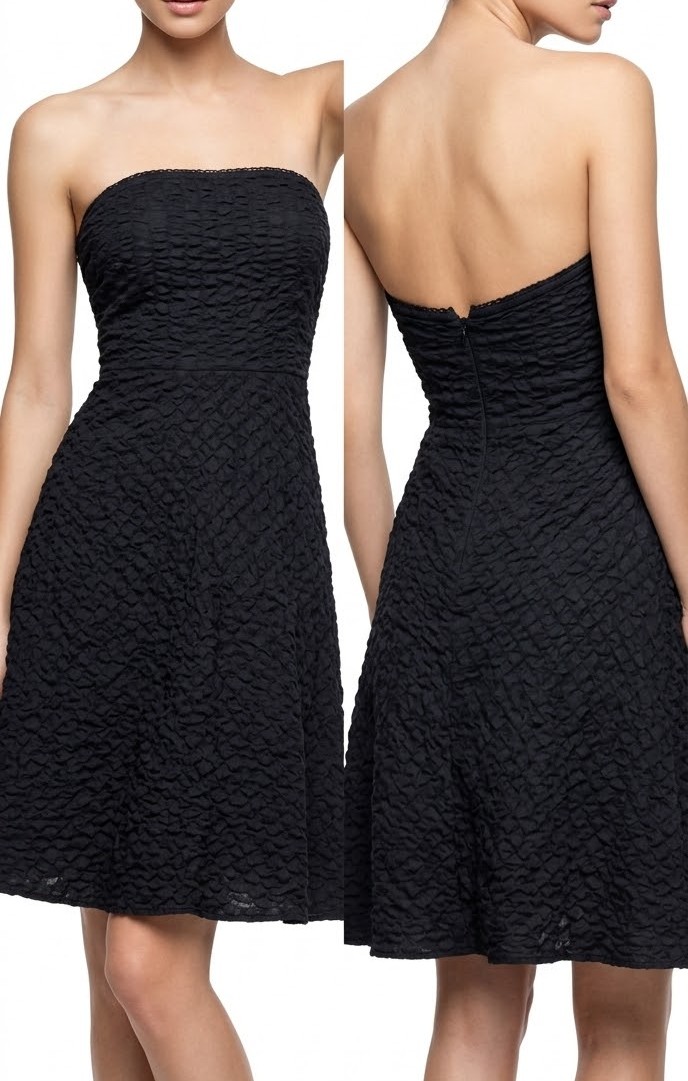 Vestido de Fiesta 100% Algodon Strapless Negro Texturizado J.CREW (S) SHOWROOM 1