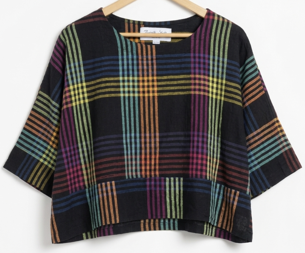 Crop Top Kimono Firefly Check 100% Algodón Hilado a Mano RUJUTA SHETH NEW YORK (XL-XXL) SHOWROOM 4