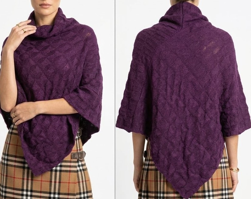 Poncho Asimétrico de Punto Texturizado con Cuello Alto (TALLA UNICA) SHOWROOM 1