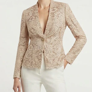 Blazer / Chaqueta Elegante de Encaje con Perlas y Botón Joya PATRA (M) NUEVO CON ETIQUETAS