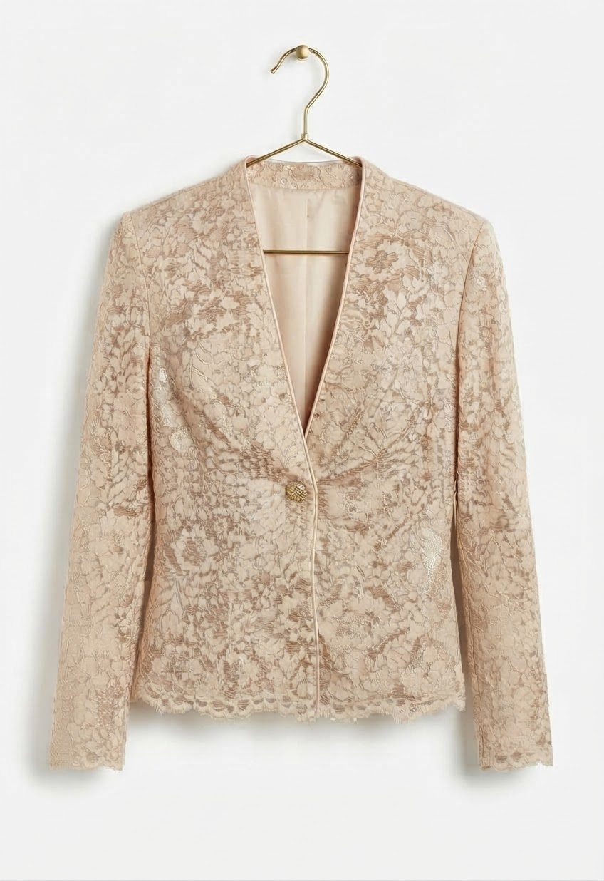 Blazer / Chaqueta Elegante de Encaje con Perlas y Botón Joya PATRA (M) SHOWROOM 3