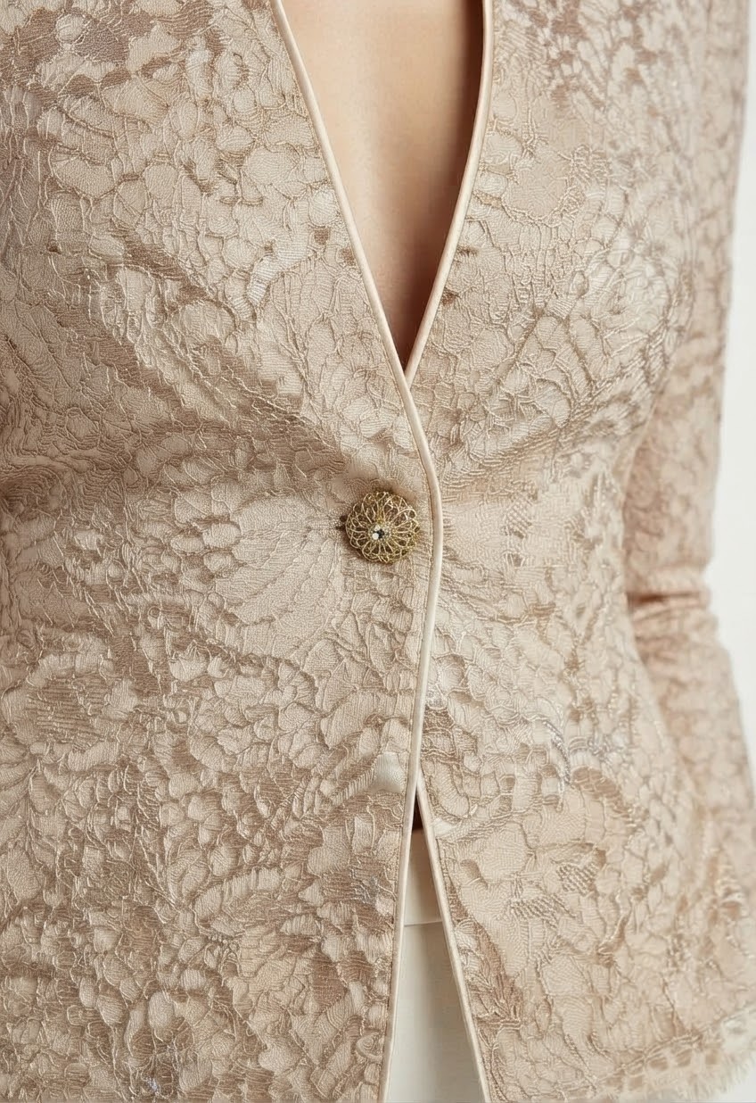 Blazer / Chaqueta Elegante de Encaje con Perlas y Botón Joya PATRA (M) SHOWROOM 2