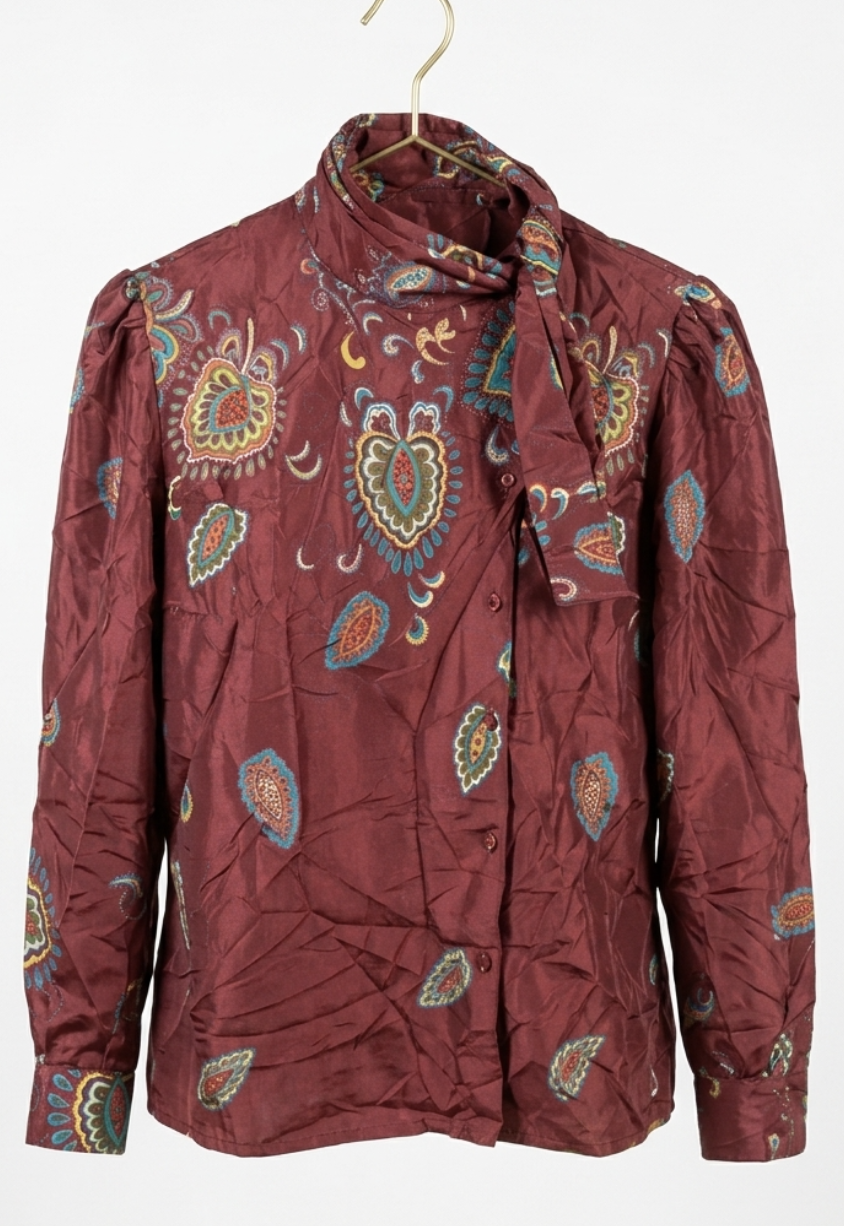 Blusa Satinada Paisley Cuello Lazo Pussy Bow Retro Años 80's ONE MAIN PLACE BY LORCH (M) TRUE VINTAGE  2