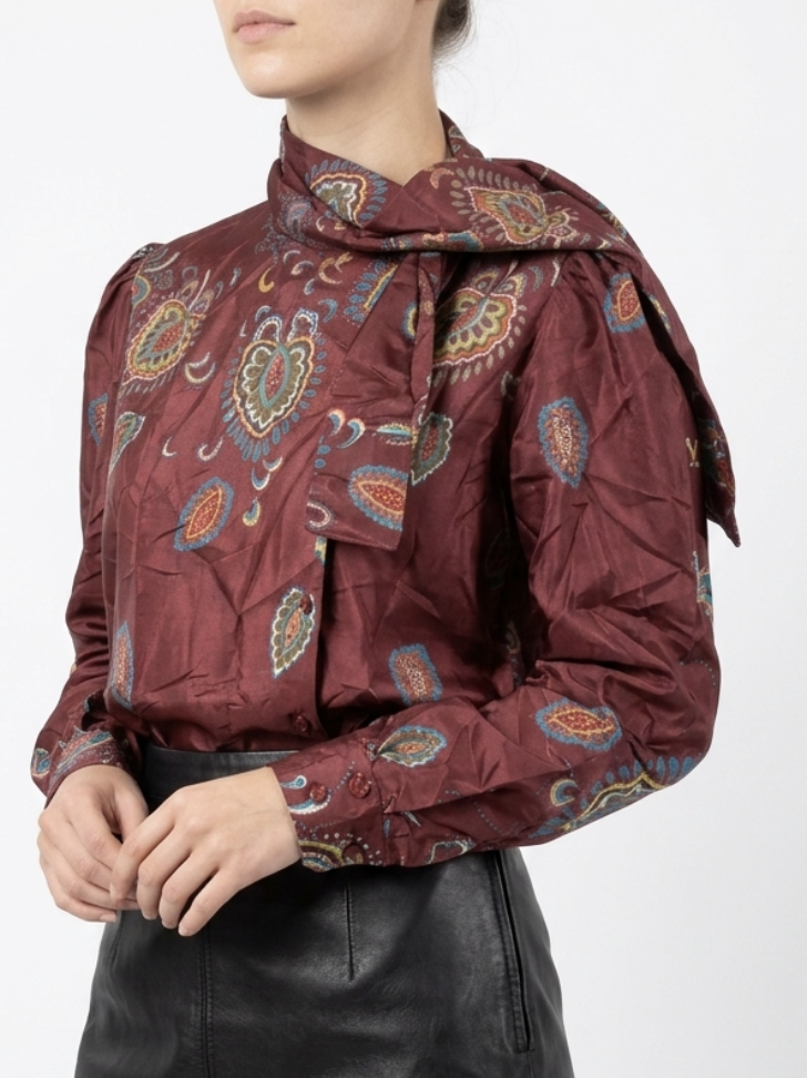 Blusa Satinada Paisley Cuello Lazo Pussy Bow Retro Años 80's ONE MAIN PLACE BY LORCH (M) TRUE VINTAGE  1
