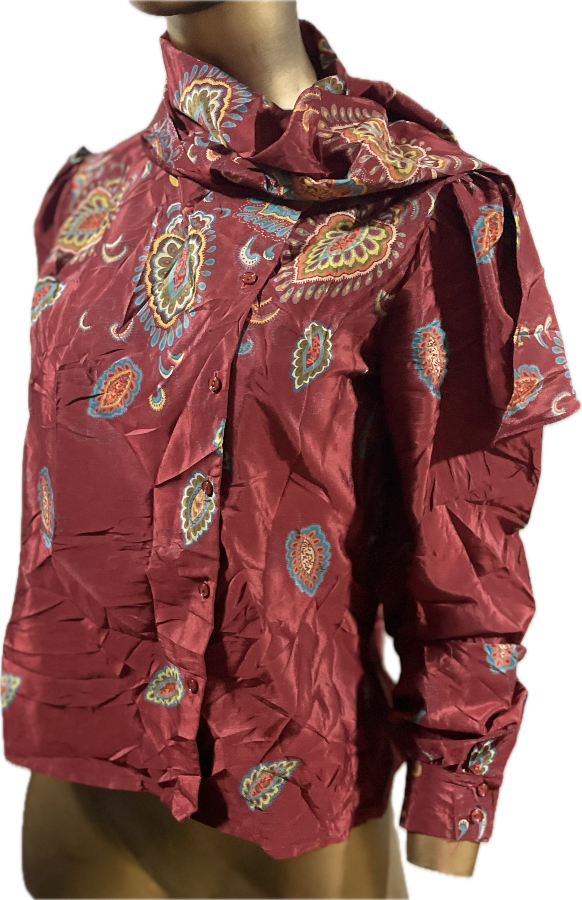 Blusa Satinada Paisley Cuello Lazo Pussy Bow Retro Años 80's ONE MAIN PLACE BY LORCH (M) TRUE VINTAGE  4