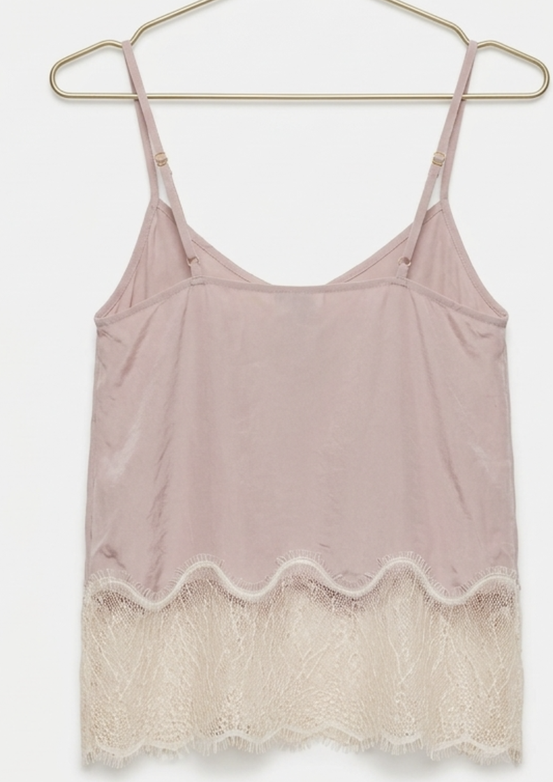 Top Lencero 100% Seda Dusty Pink Encaje WILFRED BY ARITZIA (XS-S) SHOWROOM 2