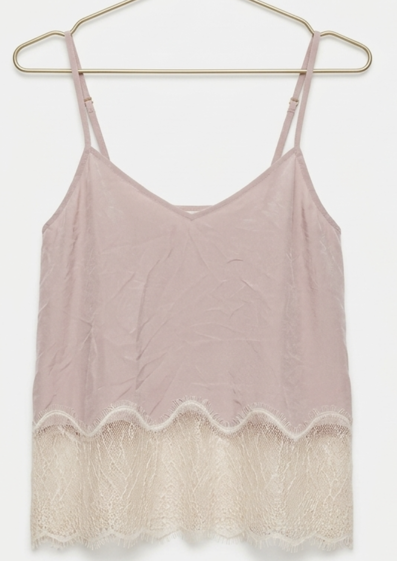 Top Lencero 100% Seda Dusty Pink Encaje WILFRED BY ARITZIA (XS-S) SHOWROOM 3