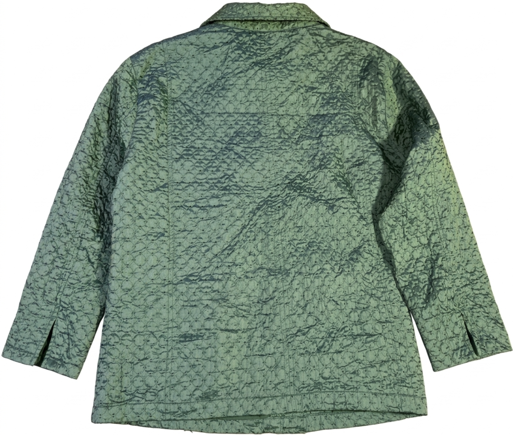 Chaqueta Acolchada Bordado Eyelet Verde Metalizado CHICO'S (L) SHOWROOM 3