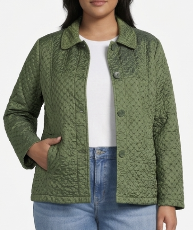Chaqueta Acolchada Bordado Eyelet Verde Metalizado CHICO'S (L) SHOWROOM 4