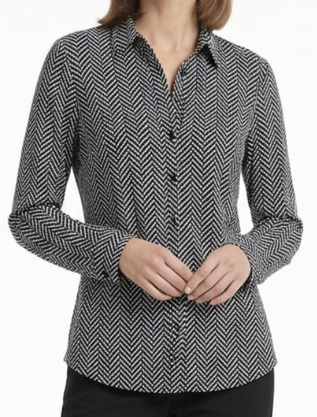 Blusa Manga Larga Zig Zag Chevrón Wrinkle Free CHICO'S (S) SHOWROOM  3