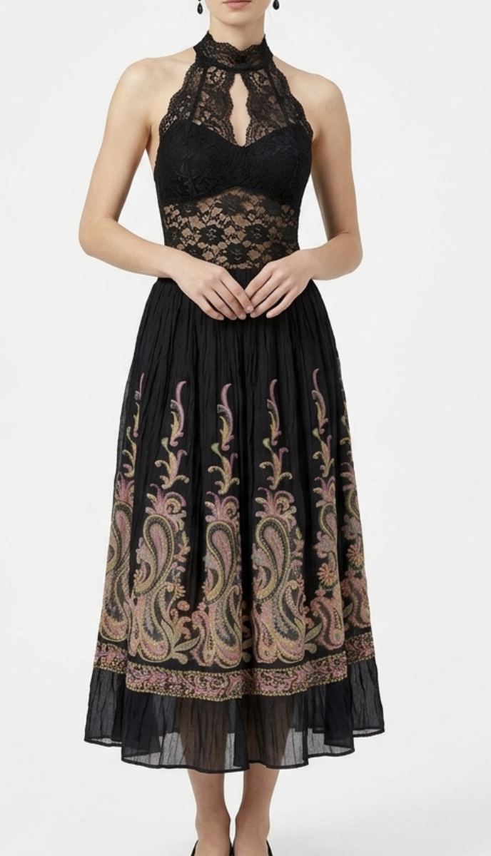 Falda Plisada larga Paisley Organza Crinkle COLDWATER CREEK (S) NUEVO CON ETIQUETAS 1