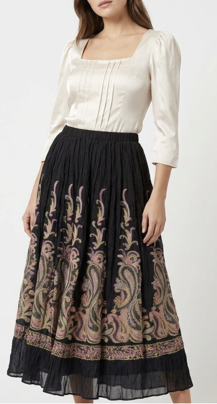 Falda Plisada larga Paisley Organza Crinkle COLDWATER CREEK (S) NUEVO CON ETIQUETAS 2