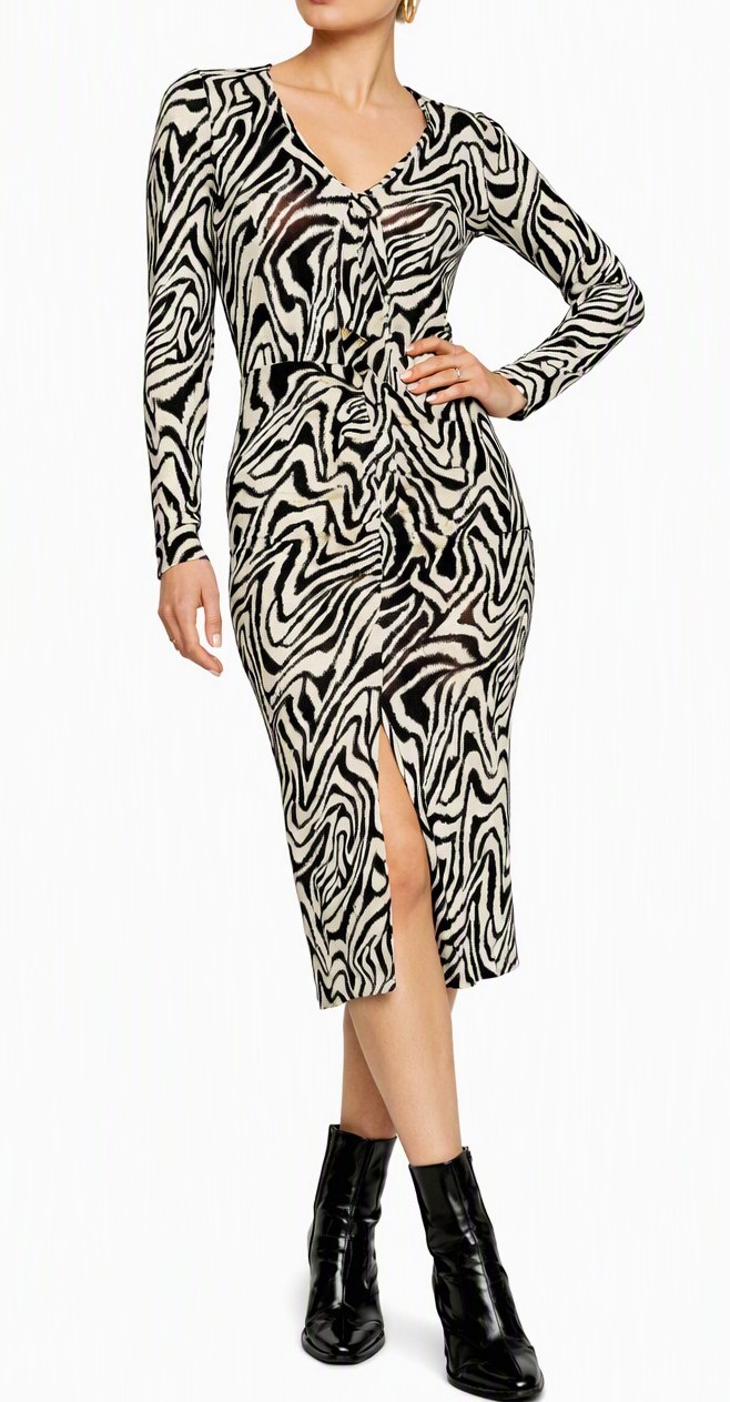 Vestido Midi Zebra Print Manga Larga TOPSHOP (S) NUEVO CON ETIQUETAS 1