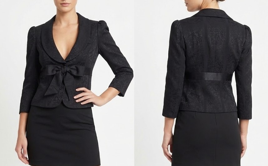 Blazer Corto Jacquard Brocado con Moño Satinado BETSEY JOHNSON NEW YORK (S) NUEVO CON ETIQUETAS 1