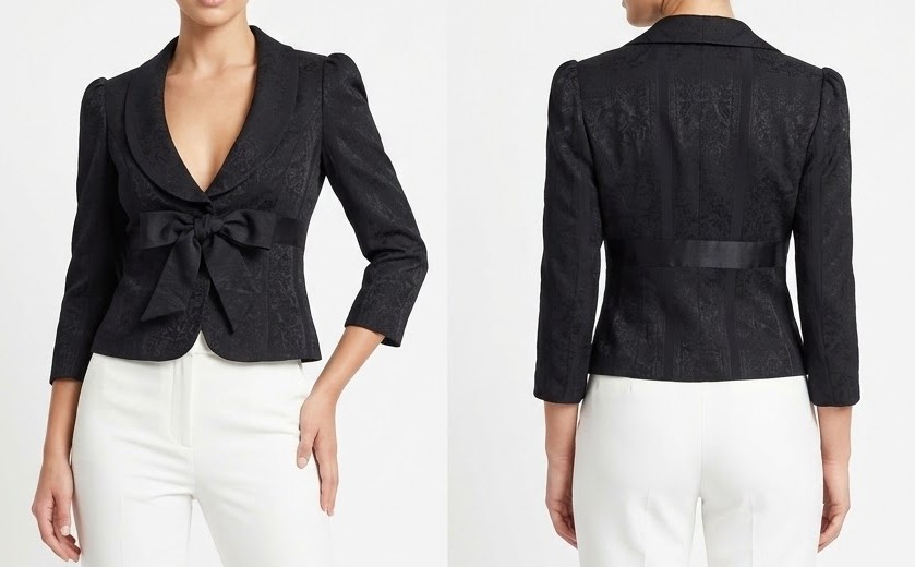 Blazer Corto Jacquard Brocado con Moño Satinado BETSEY JOHNSON NEW YORK (S) NUEVO CON ETIQUETAS 2