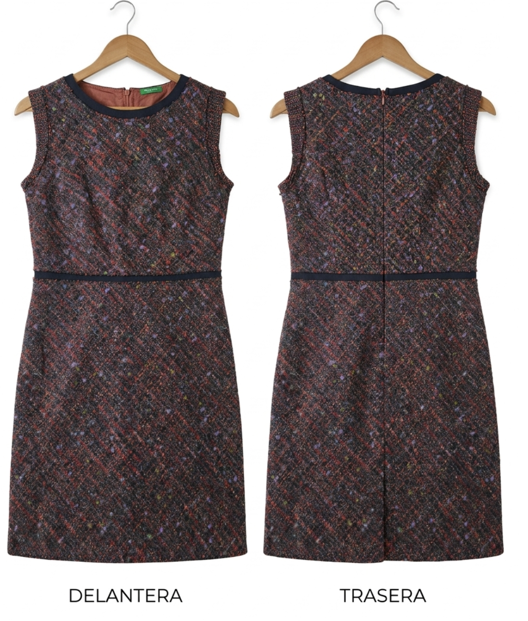 Vestido Sin Mangas Tweed Multicolor Lana seda Alpaca BENETTON (L) 5