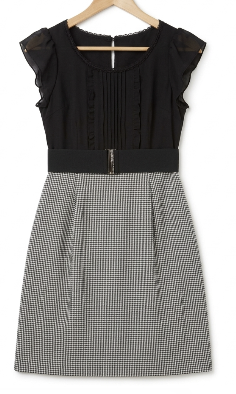 Vestido Estilo Cute/Kawaii Elegante Pata de Gallo Cinturón DELLA LUCE JAPAN (S-M) NUEVO 3