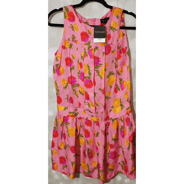 Vestido Tableado Flores TOPSHOP (XS) NUEVO ETIQUETAS