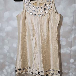 Vestido Tunic Dorado Satinado Pedrería AX PARIS (S-M) NUEVO