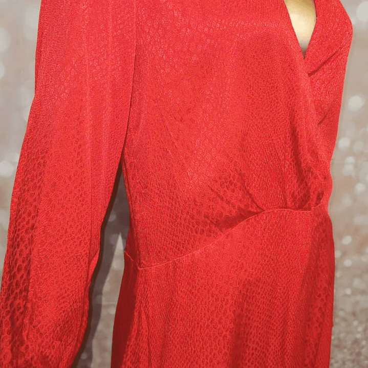 Vestido Satinado Rojo Largo Manga Farol TOPSHOP (L) 6