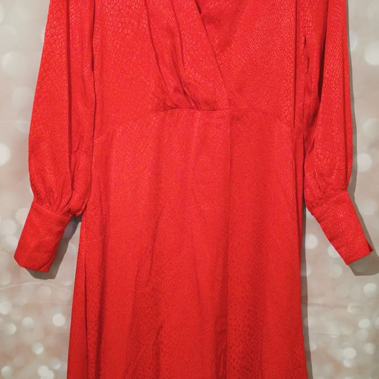 Vestido Satinado Rojo Largo Manga Farol TOPSHOP (L) 7