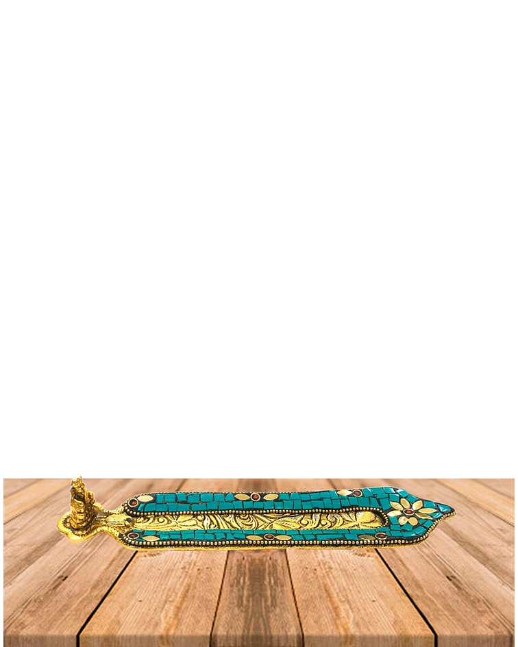 Porta Incienso de Metal Color Dorado con  Aplicaciones de color VDQ20-53