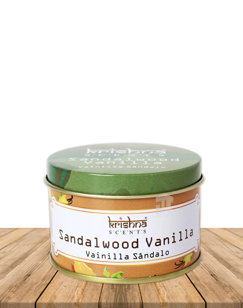 Vela Lata Krishna Doble Mecha Vainilla Sándalo 165 gr 1