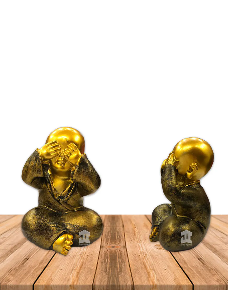 Set de Figura Buda Joven Ciego, Sordo y Mudo, Poliresina 5