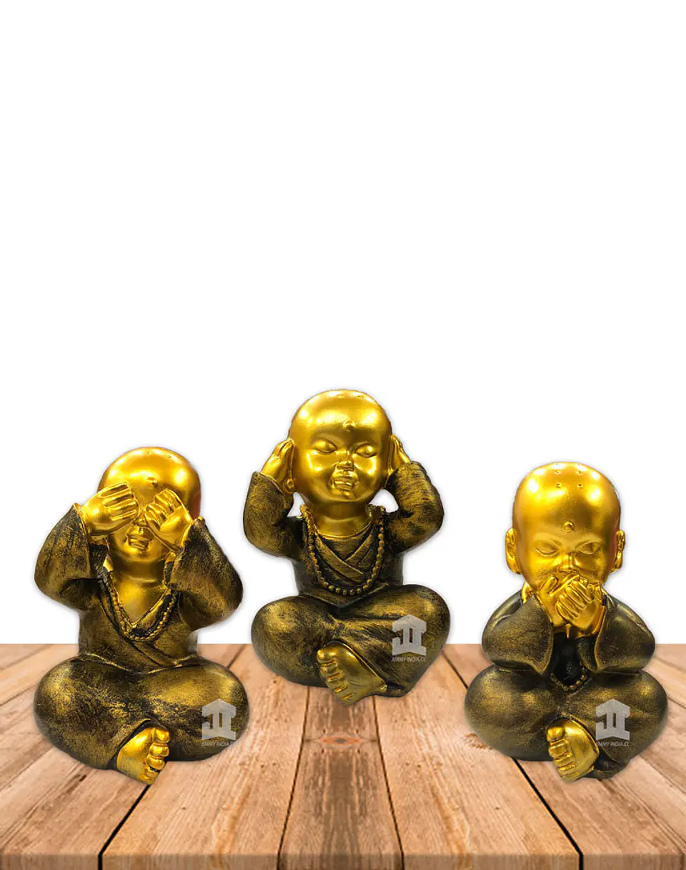 Set de Figura Buda Joven Ciego, Sordo y Mudo, Poliresina 5