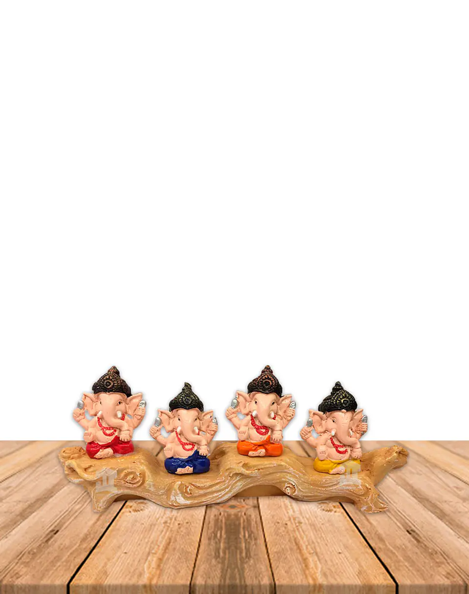 Set Figura Ganesh  Poliresina Pedestal   3,5
