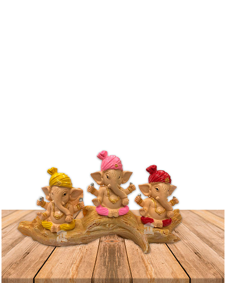 Set Figura Ganesh  Poliresina Pedestal   3,5" JI21-60