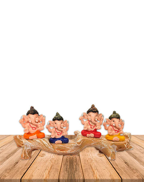 Set Figura Ganesh   Poliresina Pedestal   4" JI21-61