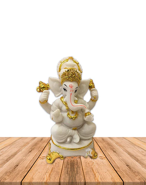 Dios Ganesh Blanca en Poliresina    7" JI21-19