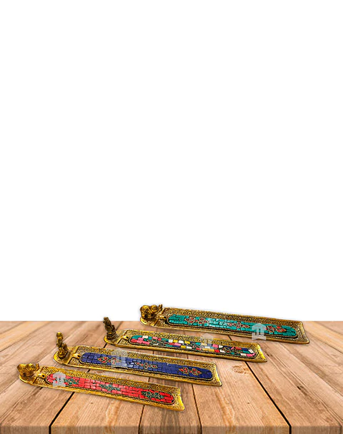 Porta Incienso de Metal Dorado con Aplicaciones de colores VDQ21-162