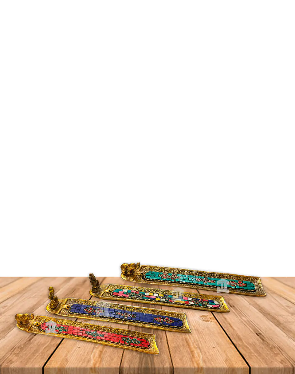 Porta Incienso de Metal Dorado con Aplicaciones de colores VDQ21-162 1
