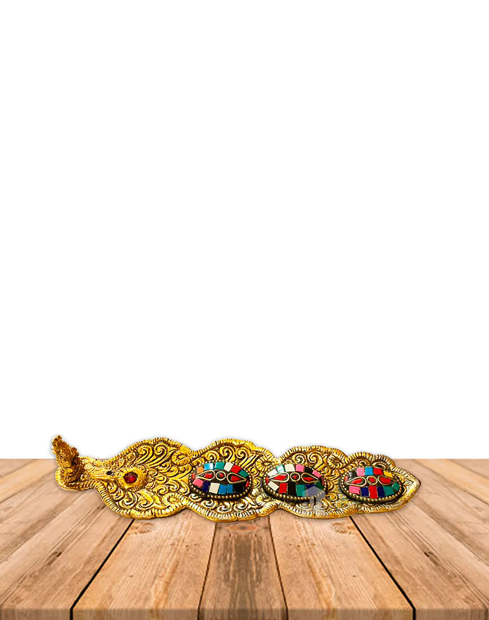Porta Incienso de Metal Dorado con Aplicaciones de colores VDQ21-163 3