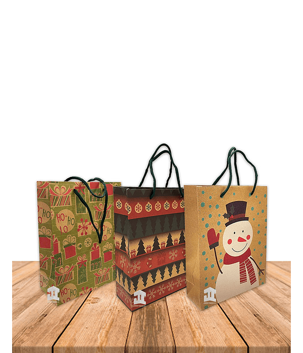 Bolsa Papel Kraft c/diseño 24,5x19cm Precio x Docena JI16-11E