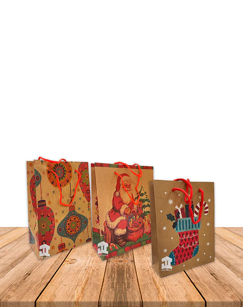 Bolsa Papel Kraft Navidad 20x15cm Precio x Docena JI16-11D