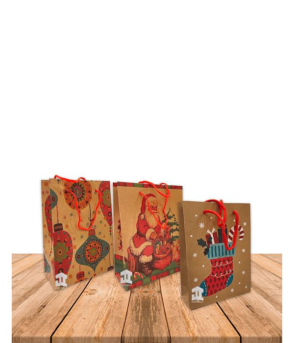 Bolsa Papel Kraft c/diseño 20x15cm Precio x Docena JI16-11D