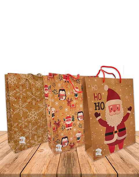 Bolsa Papel Kraft Navidad 37x28cm Precio x Docena JI16-11C