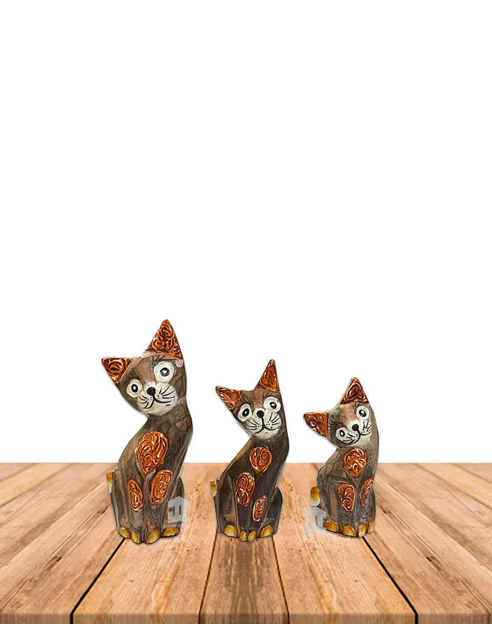 Set de 3 Gatos de Madera  N°3  15,8cm 1